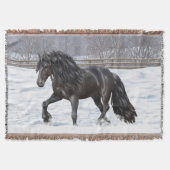 Black Friesian Draft Horse in Snow Deken (Voorkant)