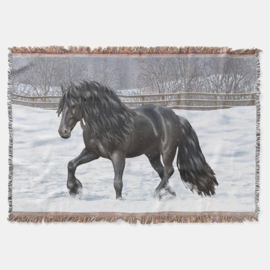 Black Friesian Draft Horse in Snow Deken (Voorkant)