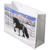 Black Friesian Draft Horse in Snow Groot Cadeauzakje (Voorkant Gekanteld)