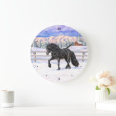 Black Friesian Draft Horse in Snow Grote Klok (Huis)