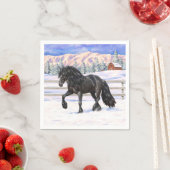 Black Friesian Draft Horse in Snow Servet (Insitu)