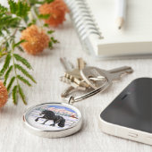 Black Friesian Draft Horse in Snow Sleutelhanger (Zijkant)
