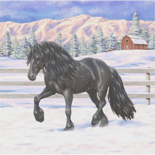 Black Friesian Draft Horse in Snow Sticker (Voorkant)