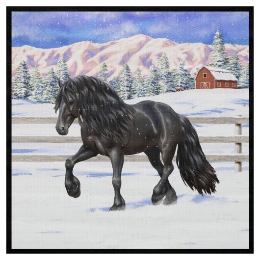 Black Friesian Draft Horse in Snow Stof (Swatch)