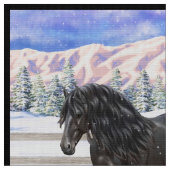 Black Friesian Draft Horse in Snow Stof (Close Up)
