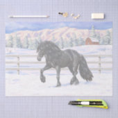 Black Friesian Draft Horse in Snow Tissuepapier (Craft)