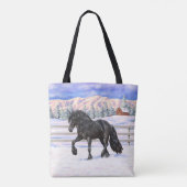 Black Friesian Draft Horse in Snow Tote Bag (Achterkant)