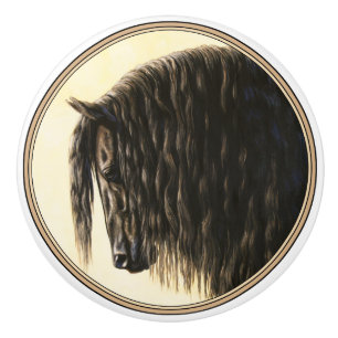 Black Friesian Draft Horse Keramische Knop