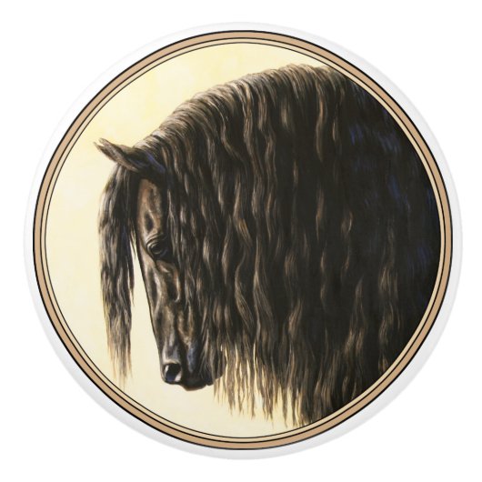 Black Friesian Draft Horse Keramische Knop (Voorkant)