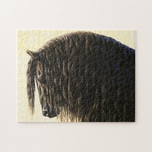 Black Friesian Draft Horse Legpuzzel (Horizontaal)