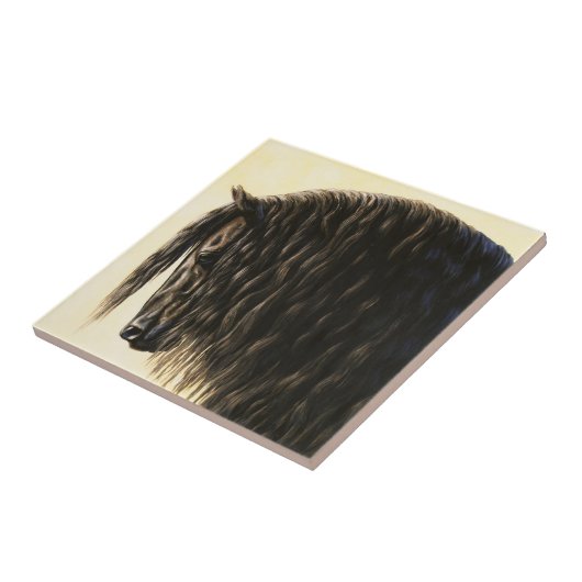 Black Friesian Draft Horse Tegeltje (Zijkant)