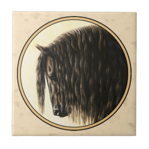 Black Friesian Horse beige Tegeltje