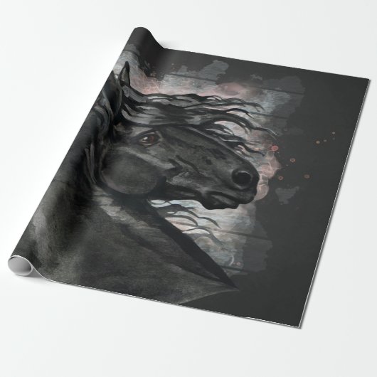 Black Friesian Horse Cadeaupapier (Uitgerold)