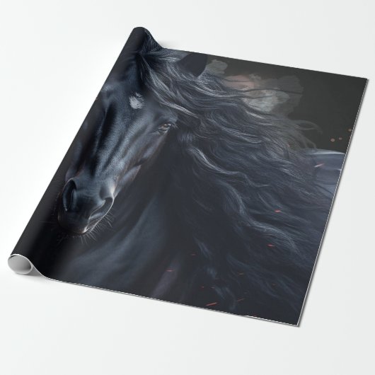 Black Friesian Horse Cadeaupapier (Uitgerold)