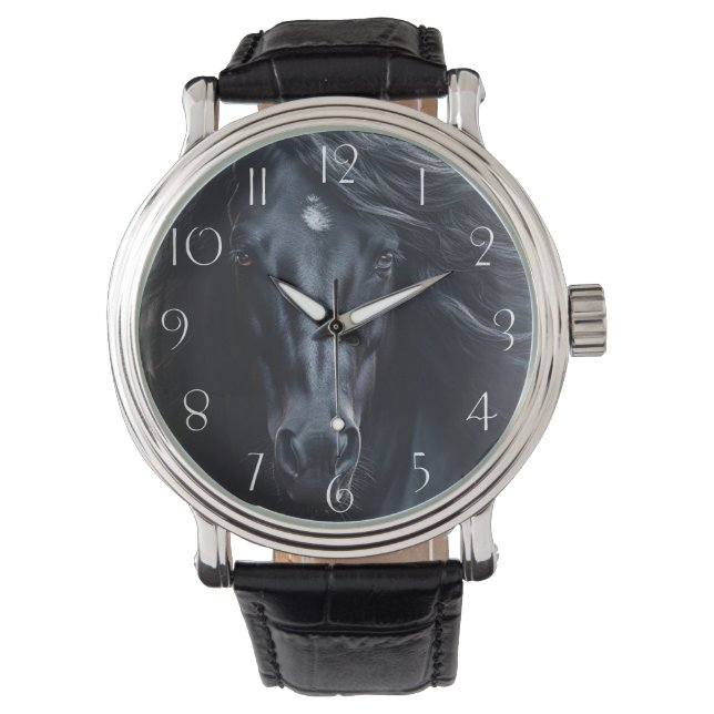 Black Friesian Horse Horloge (Voorkant)