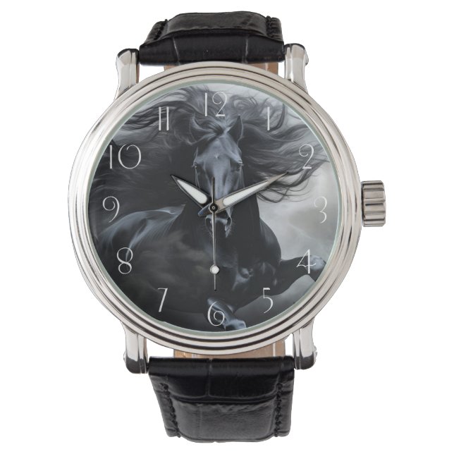 Black Friesian Horse Horloge (Voorkant)