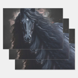 Black Friesian Horse Inpakpapier Vel