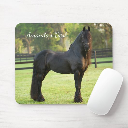 Black Friesian Horse Photo Desk Muismat (Met muis)