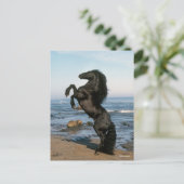 Black Friesian Stallion op strand Briefkaart (Staand voorkant)