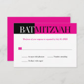 Black Fuchsia Block Bat Mitzvah Reply RSVP (Voorkant / Achterkant)