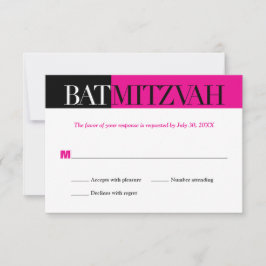 Black Fuchsia Block Bat Mitzvah Reply RSVP Kaartje