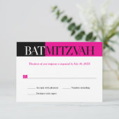 Black Fuchsia Block Bat Mitzvah Reply RSVP Kaartje (Staand voorkant)