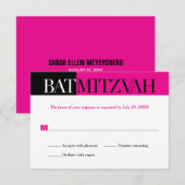 Black Fuchsia Block Bat Mitzvah Reply RSVP Kaartje (Voorkant / Achterkant)
