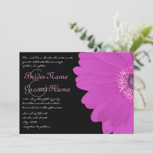Black & Fuchsia Gerber Daisy Wedding Invitation Kaart