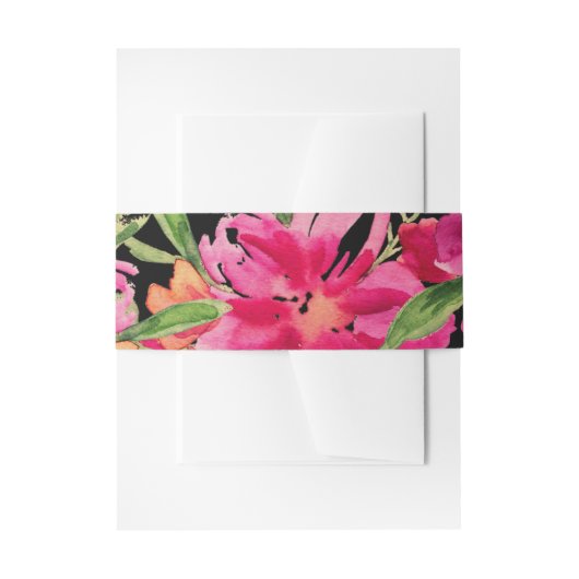 Black Fuchsia Green Floral Waterverf Wedding Uitnodigingen Wikkel (Voorkant Voorbeeld)