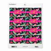 Black Fuchsia Pink Modern Paisley Monogram Etiket (Full Sheet)