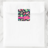 Black Fuchsia Pink Modern Paisley Monogram Vierkante Sticker (Tas)