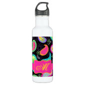 Black Fuchsia Pink Modern Paisley Monogram Waterfles (Voorkant)