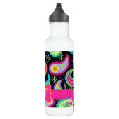 Black Fuchsia Pink Modern Paisley Monogram Waterfles (Rechts)