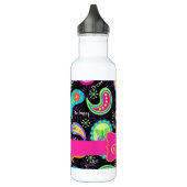 Black Fuchsia Pink Modern Paisley Monogram Waterfles (Links)
