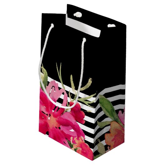 Black | Fuchsia Waterverf Bloemen Afstuderen Klein Cadeauzakje (Achterkant Gekanteld)