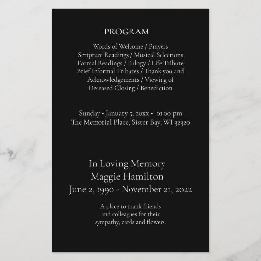 Black Funeral Celebration of Life Programmabudget Flyer (Achterkant)