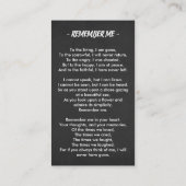 Black Funeral Memorial Foto Sympathie Prayer Kaart Visitekaartje (Achterkant)