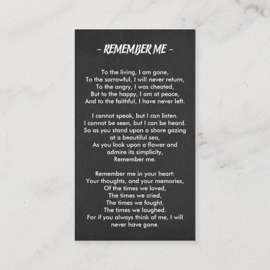 Black Funeral Memorial Foto Sympathie Prayer Kaart Visitekaartje (Achterkant)