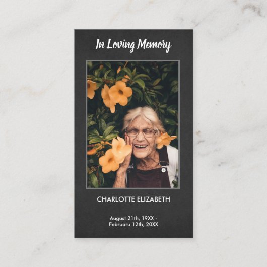 Black Funeral Memorial Foto Sympathie Prayer Kaart Visitekaartje (Voorkant)