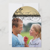 Black Funky Elegant Swirl Wedding Photo Uitnodigin Kaart (Voorkant)