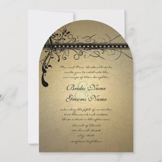 Black Funky Elegant Swirl Wedding Photo Uitnodigin Kaart (Achterkant)