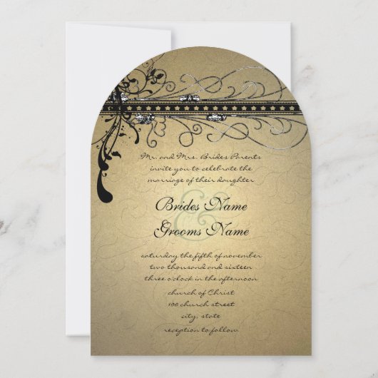 Black Funky Elegant Swirl Wedding Photo Uitnodigin Kaart (Achterkant)