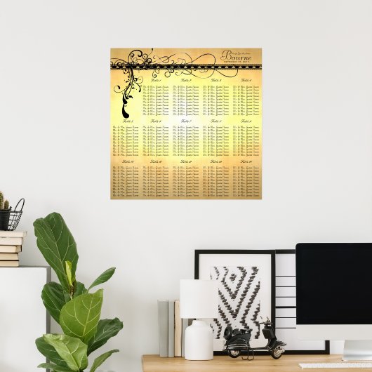 Black Funky Elegant Swirls Seine Chart Tables Poster (Thuiskantoor)