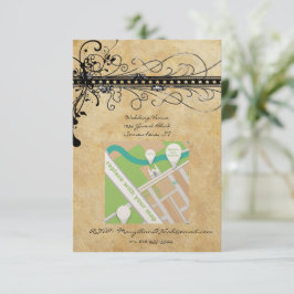 Black Funky Elegant Swirls Wedding Invitation Kaart