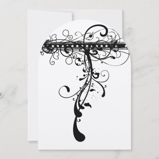 Black Funky Elegant Swirls Wedding Invitation Kaart (Achterkant)