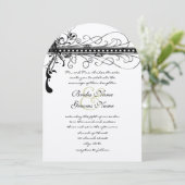 Black Funky Elegant Swirls Wedding Invitation Kaart (Staand voorkant)