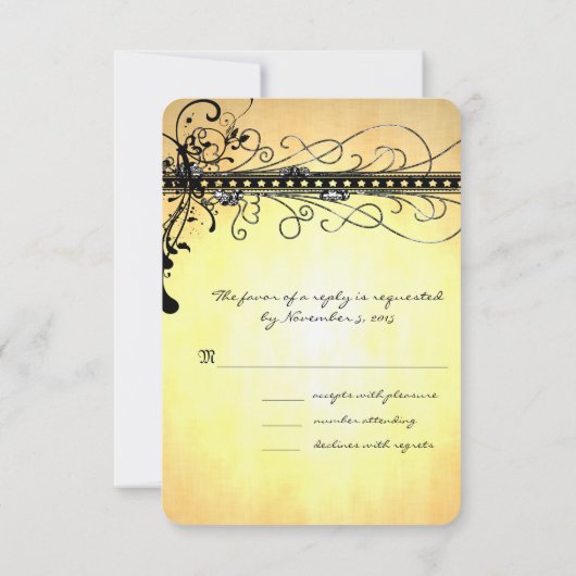Black Funky Elegant Swirls Wedding Invitation RSVP Kaartje (Achterkant)