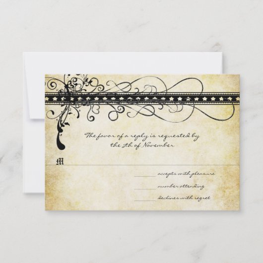 Black Funky Elegant Swirls Wedding Invitation RSVP Kaartje (Voorkant)