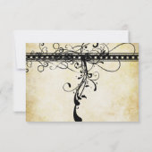 Black Funky Elegant Swirls Wedding Invitation RSVP Kaartje (Achterkant)