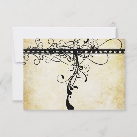Black Funky Elegant Swirls Wedding Invitation RSVP Kaartje (Achterkant)